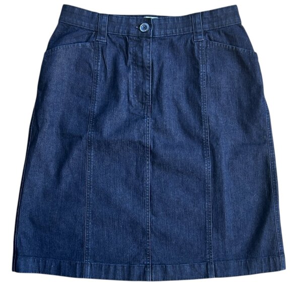 LL Bean Dark Blue Denim Skirt Sz 10 Classic Fit Stretch Pockets Casual Jean - Picture 1 of 4